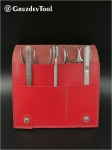 GruzdevTool Маникюрный набор с ручной заточкой, женский, 6 предметов (красный кожаный чехол)